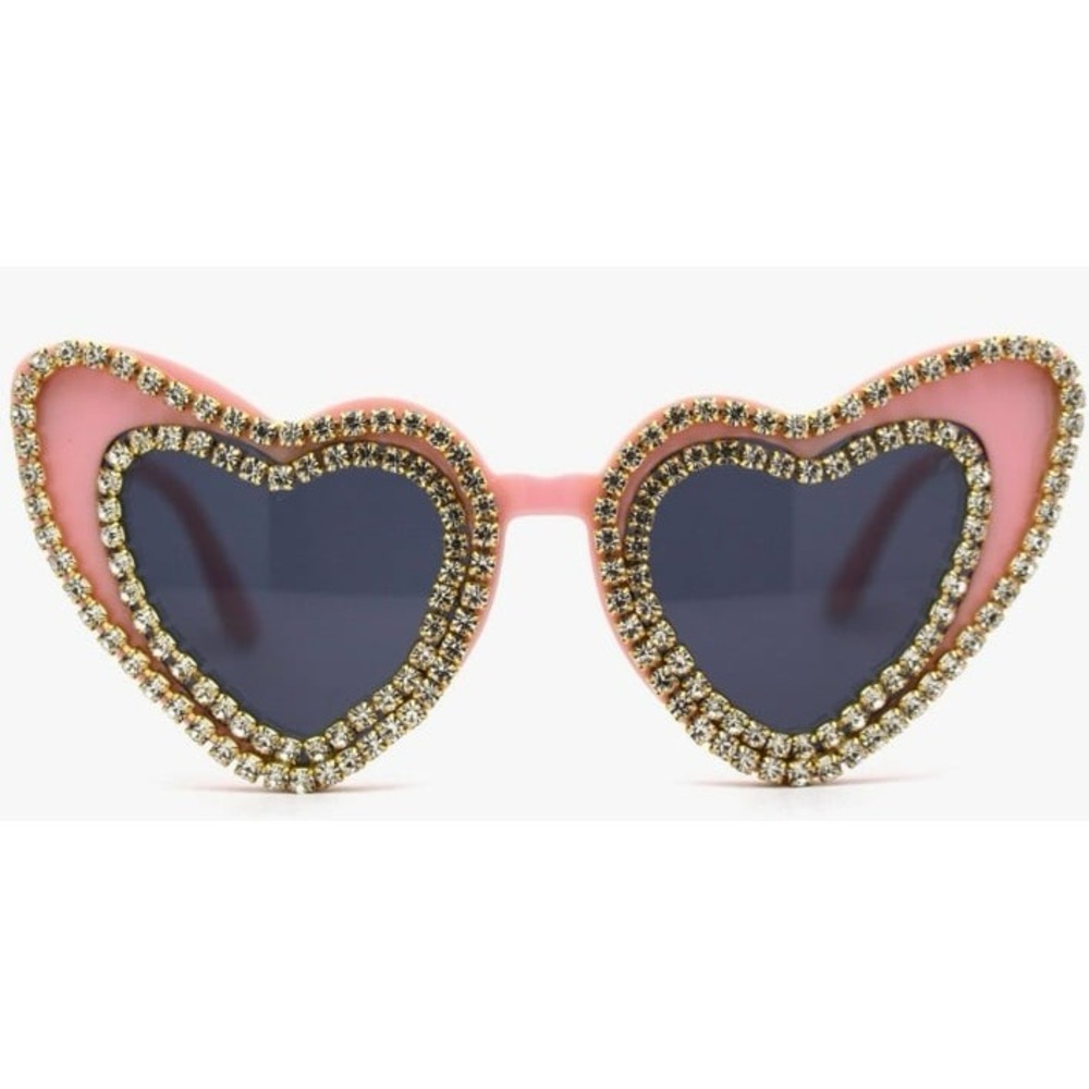 NEW Women's Pink Rhinestone Jewel Trim Classic Cat Eye Sunglasses
